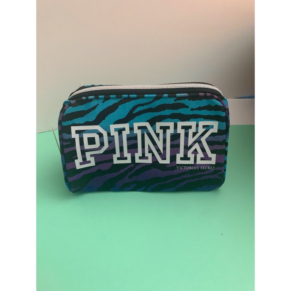 NWT Victoria's Secret PINK Colorful Zebra Pink Makeup Travel Bag